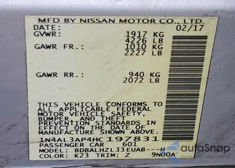 2017 Nissan Altima 2.5 z USA, uszkodzony, nr VIN 1N4AL3AP4HC197831